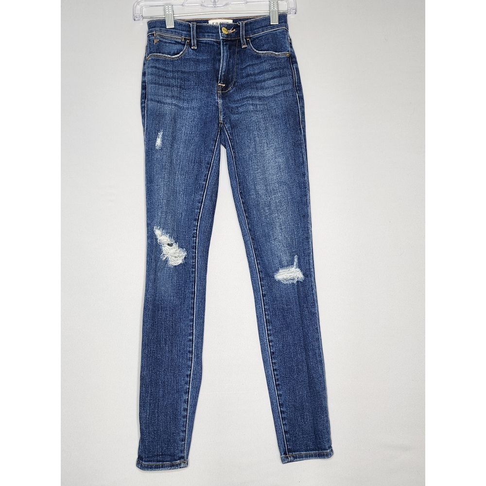 Frame jeans Women' size 24 blue dark wash Le High Skinny Cotton Blend distressed